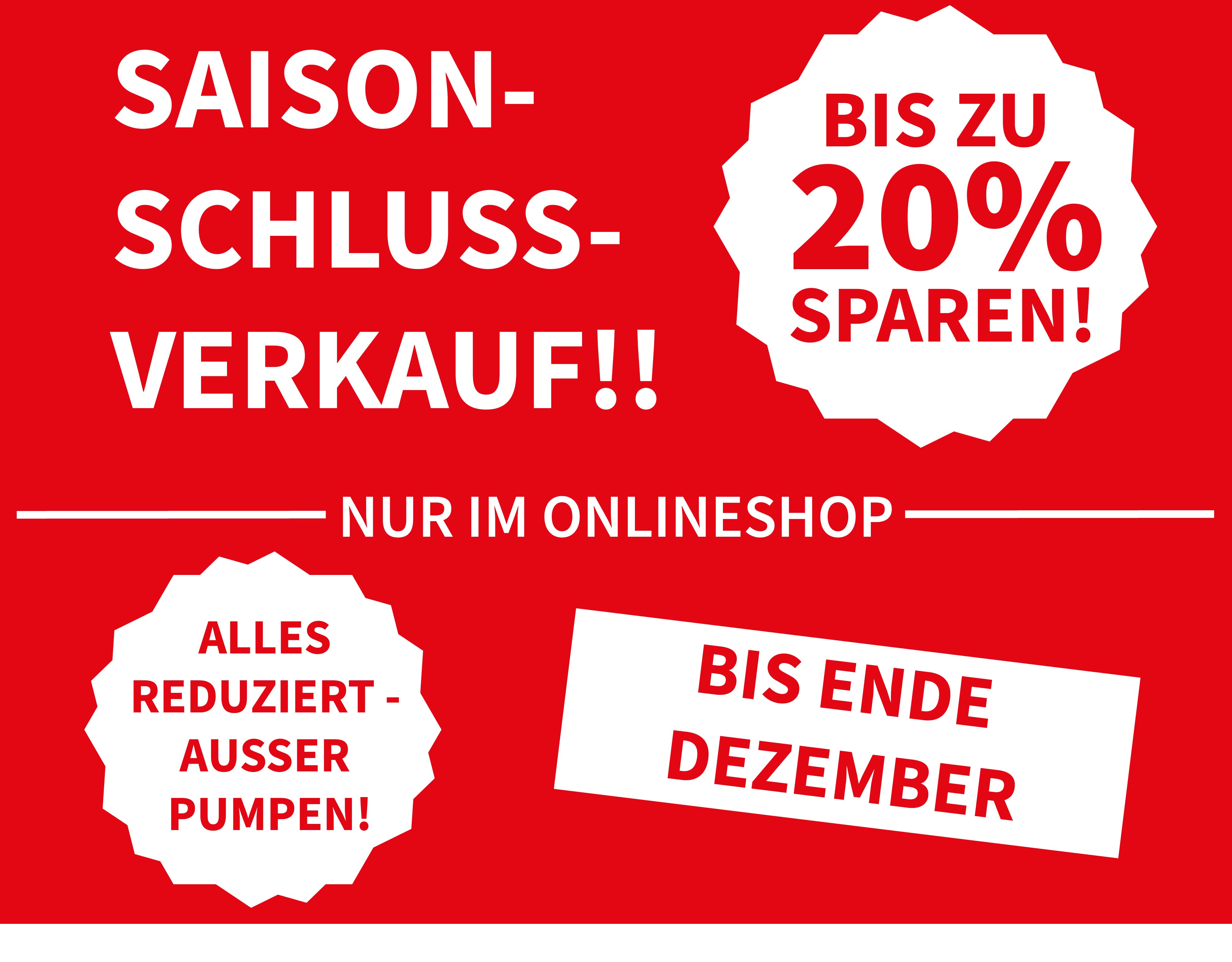 Saisonschlussverkauf bis zu 20% sparen, auf alles, außer Pumpen